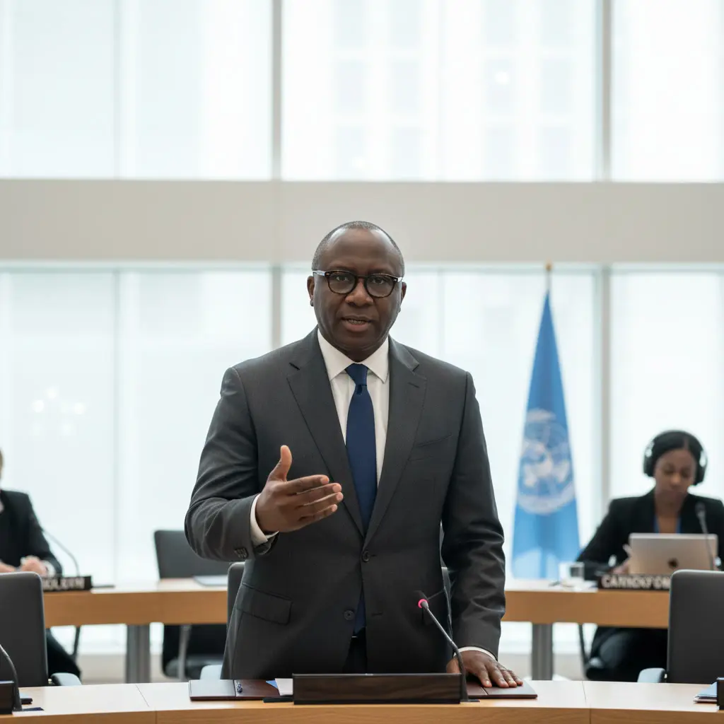 Dr. Chijioke J. Evoh presenting global labour market data, employment policy analytics, and multilateral development insights in an international policy coordination setting